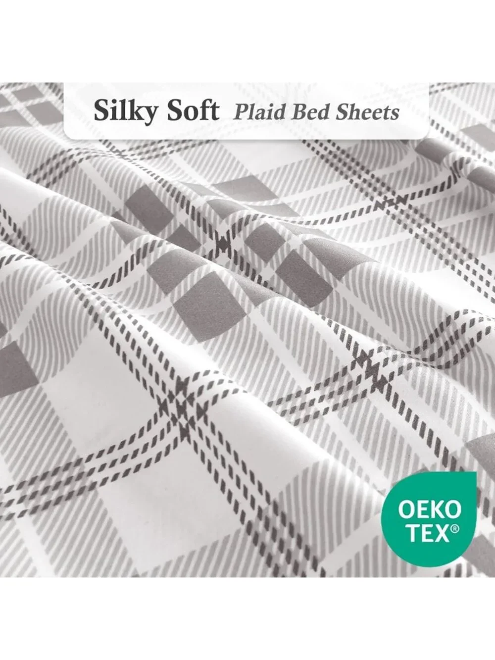 Cozy Plaid Queen Sheet Set, 4-Piece Ultra Soft Cooling Bedding, 16